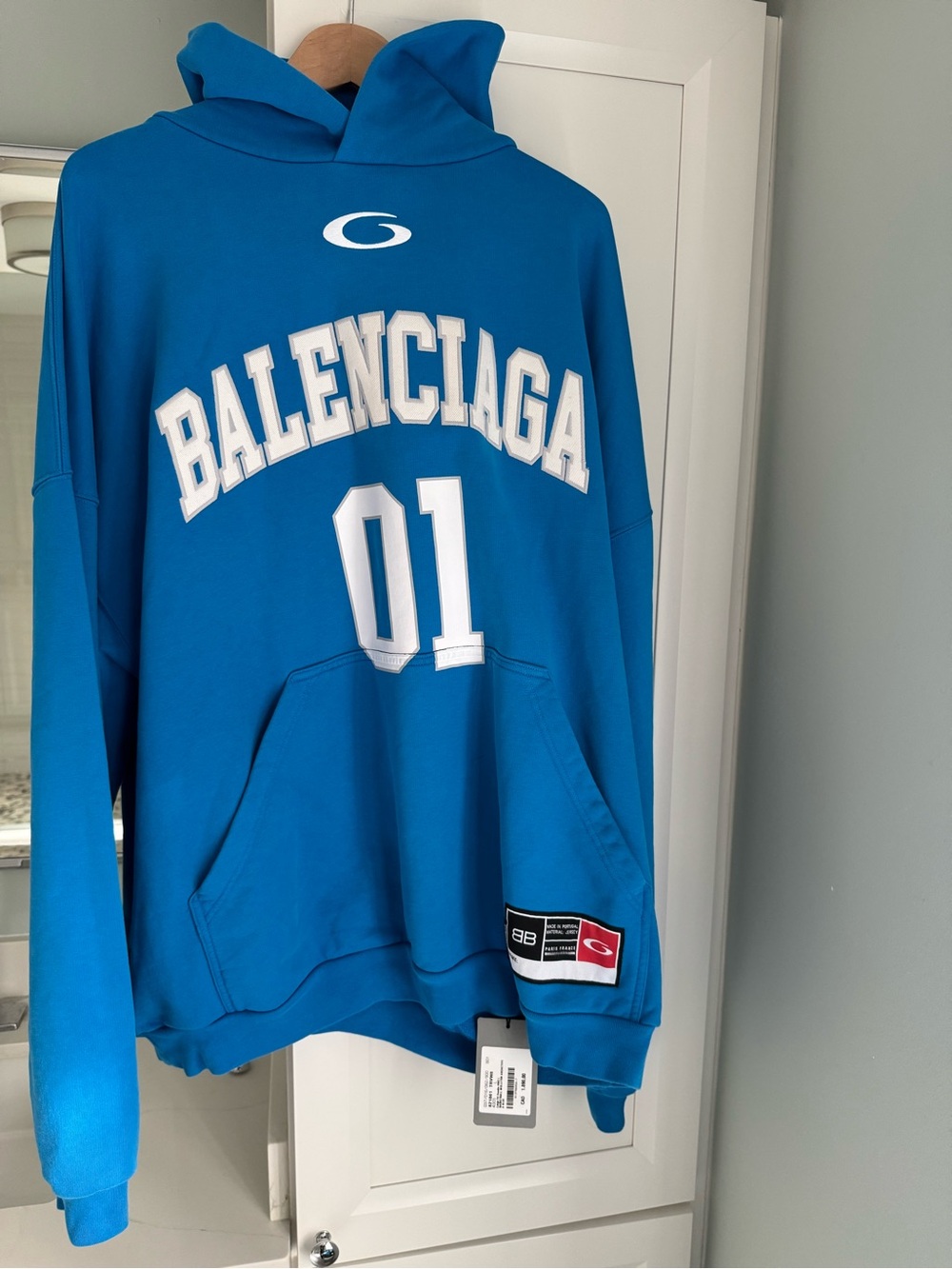 Balenciaga Men's Bright Blue '01' Crewneck Hoodie Sweatshirt (100% authentic)